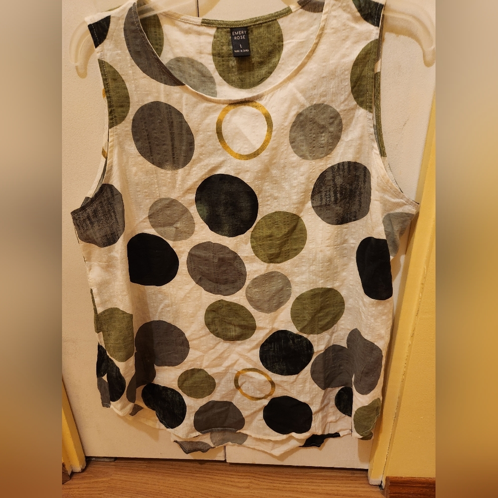 Emery Rose large sleeveless green polka dot top